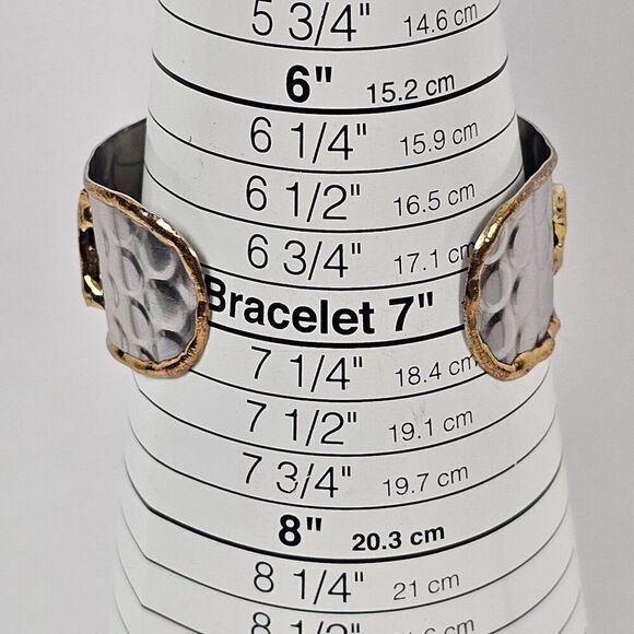 Tricolor Gold‎ Silver Copper Plated Metal Cuff Bracelet Honeycomb Braided Wide - Picture 7 of 10